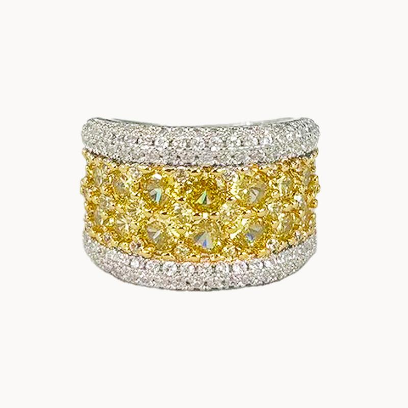 Huitan New Trendy Bright Yellow Cubic Zirconia Rings Women for Wedding CopperPlated Anniversary Party Luxury Female Jewelry