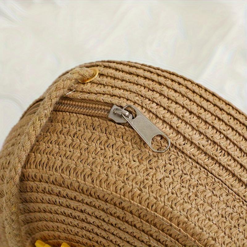 Large Straw Bag, Round Beach Bag for Women, Perfect for Carrying Your Phone While Crossbody