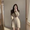 Spring Autumn Casual Slim Mini Dress Fashion Long Sleeve Elasticity Sweater Dresses V-neck Solid A-line Knitted Dress for Women