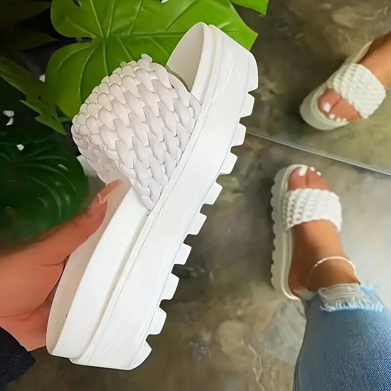 Women's Braided Platform Slide Sandals Solid Color Open Toe Summer Shoes Casual Outdoor Beach Slides