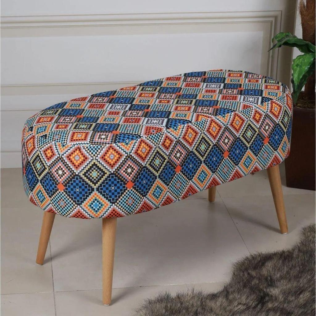 Decorative Multi-Purpose Pouf Sofa with Hornbeam Legs Digital Printing Bench Furniture for Home Living Room