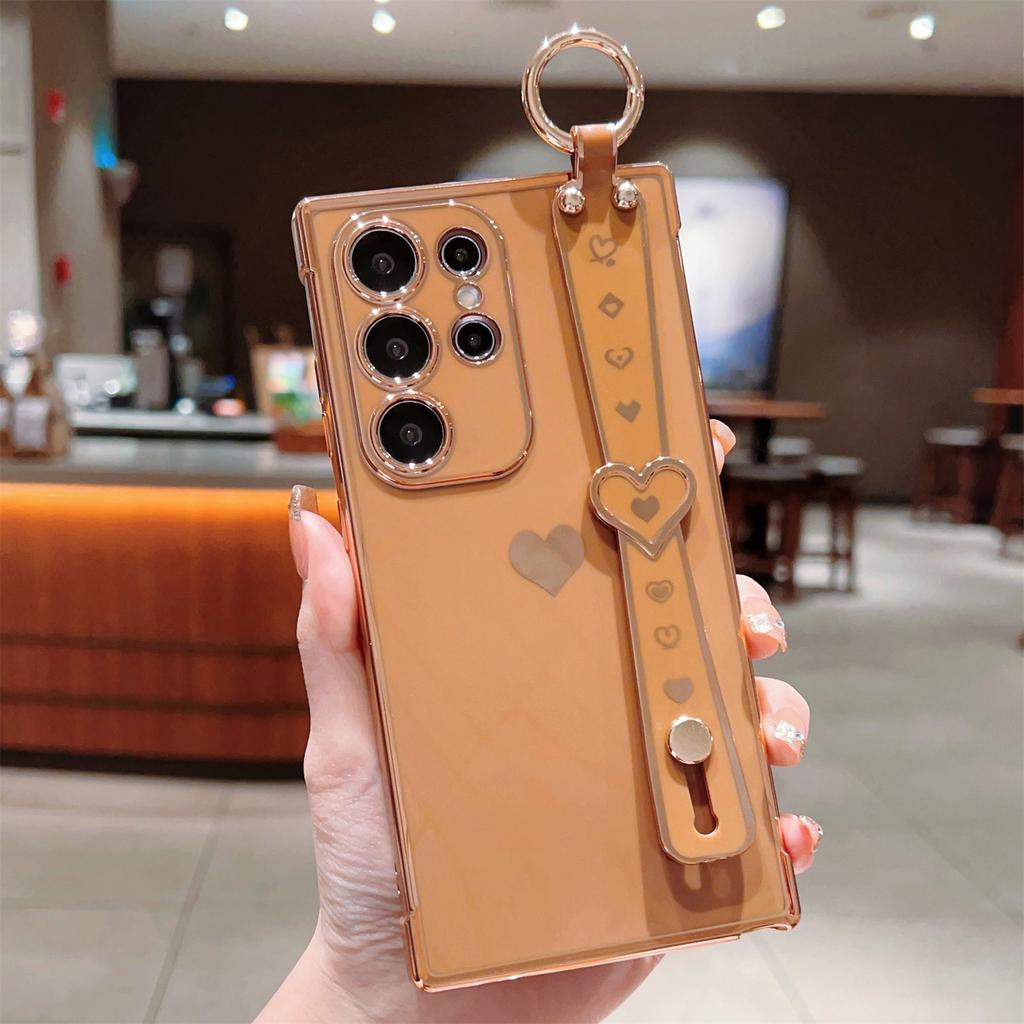 Für Samsung Galaxy S23 Ultra Hülle TPU Galvanisierung Liebesherz Muster Handyhülle Handschlaufe Halter