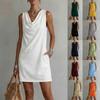 Women Solid Color Cowl Neck Sleeveless Loose Irregular Midi Casual Dress