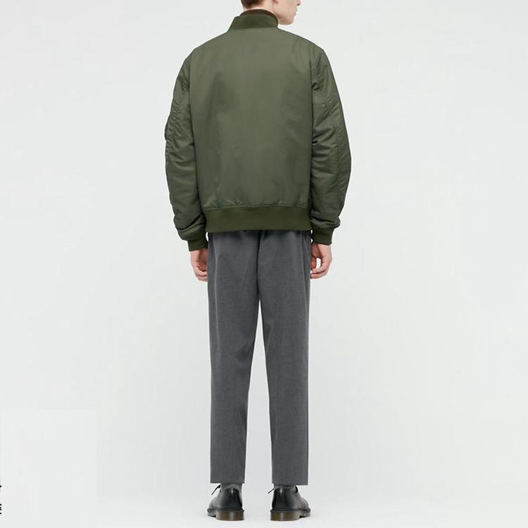 UNIQLO Solid Color Zipper Baseball Collar Pilot Cotton Jacket Unisex jackets Dark-Olive 442143-57