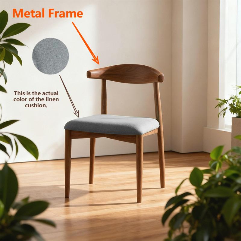 Nordic Simple Leisure Chair Metal Frame Heavy Duty Chair with Comfortable Linen Cushion Internet Celebrity Horn Chair