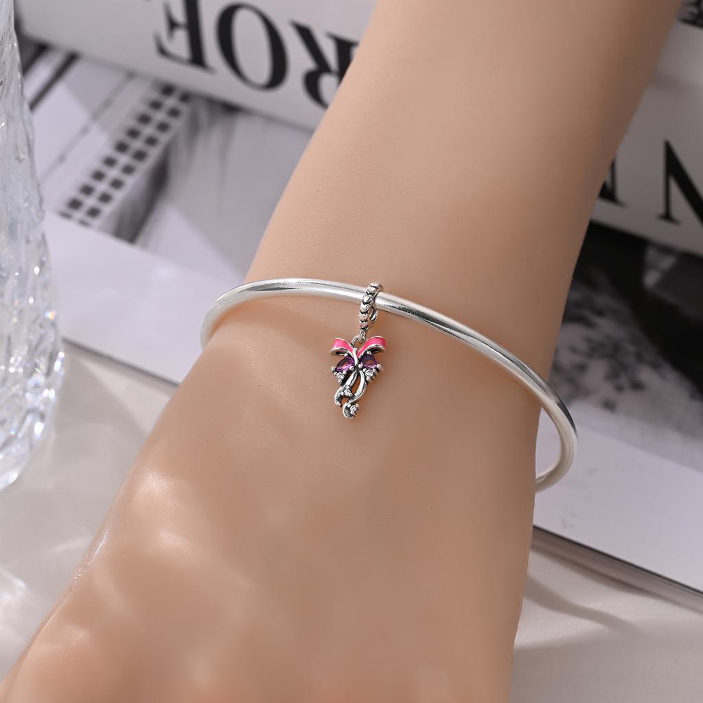 Original Copper Charms Luxury Pink Butterfly Pendant Beads Fit Bracelet Diy Women Making Delicate Gift