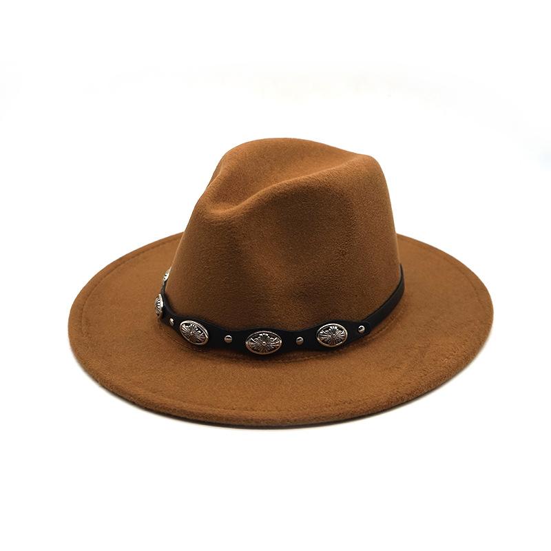 Rivet Flower Belt Soft Felt Hat Solid Color Woolen British Style Gentleman'S Top Hat Sun Protection Shade Jazz Hat