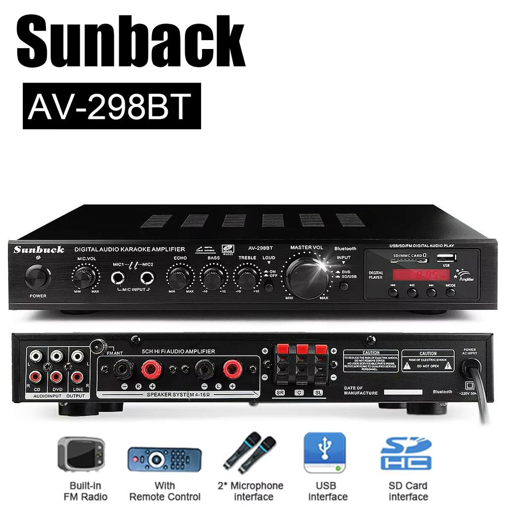 110/220V 2000W Bluetooth 5.0 Audio Power Amplifier Home Theater Amplifiers amplificador Audio Support FM USB with Remote Control
