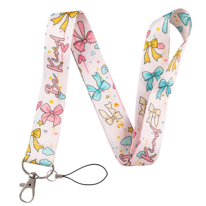 Cute Bow Pattern Lanyard with Clear ID Badge Holder Detachable Durable Strap for Outdoor Activity Pass Office Work Use