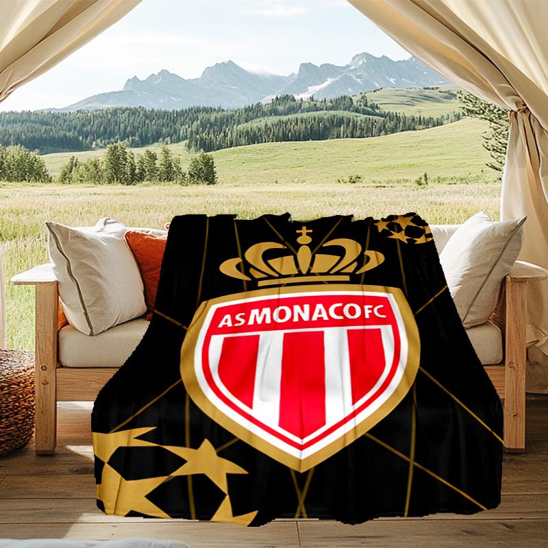 1PC Football Monaco Printed Soft Flannel Blanket Throw for Adult Bedroom Living Room Sofa Camping Travel Fan gifts Christmas Gifts