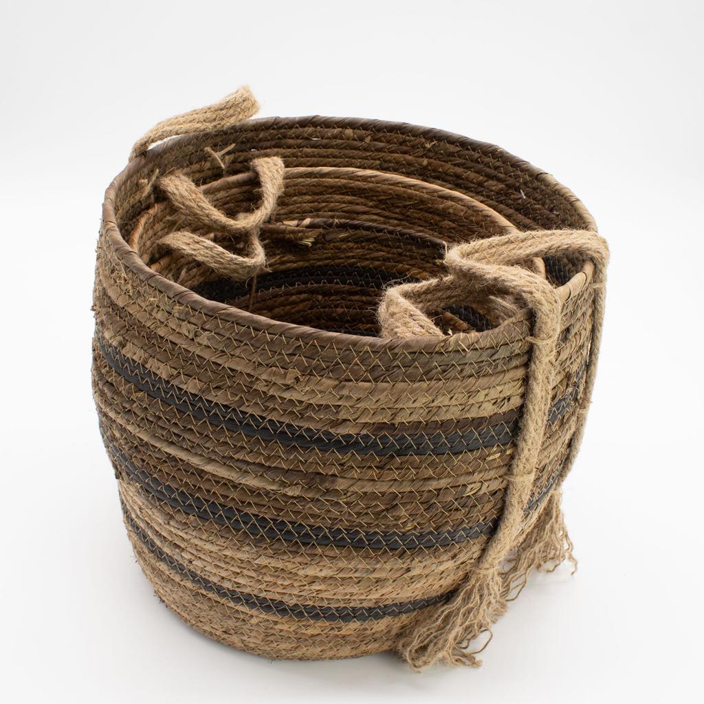 Bananna Leaf & Seagrass Large Baskets – Natural Browns- Set of 3