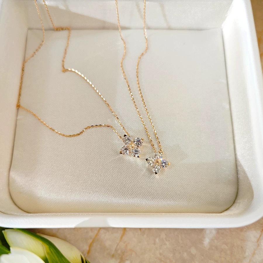 Sterling Silver Four-Leaf Clover Necklace - Luxury Super Flash Design with Four-Petal Flower Pendant