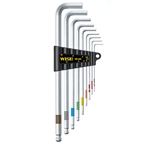 WISE Ball Point Hex Wrench Set of 9 (Long), Made in Japan, for Final Tightening, [SBL-900] 1.5-10.0mm