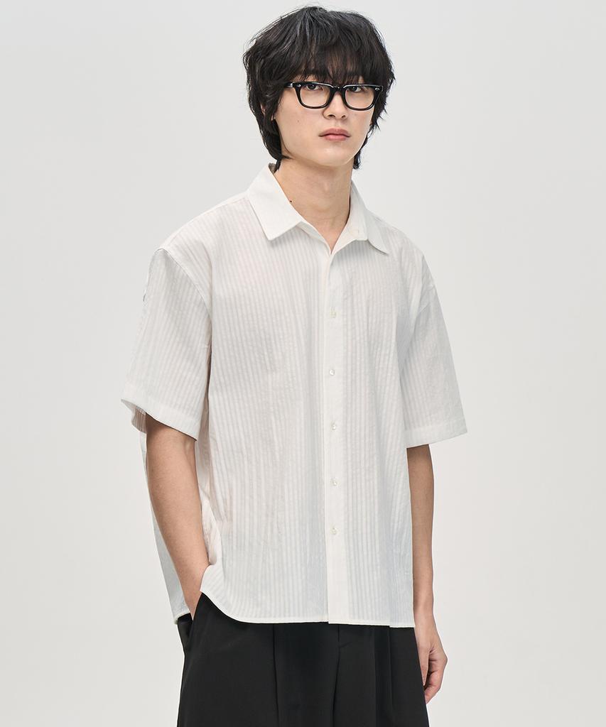 PRAIRIE Dobby Stripe Crop Short Sleeve Shirt (Ivory)