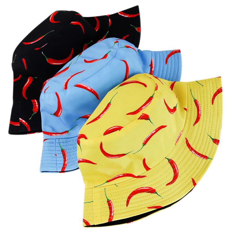 Pepper Print Pattern Double Sided Fisherman Hat Outdoor Sunshade Cap Breathable