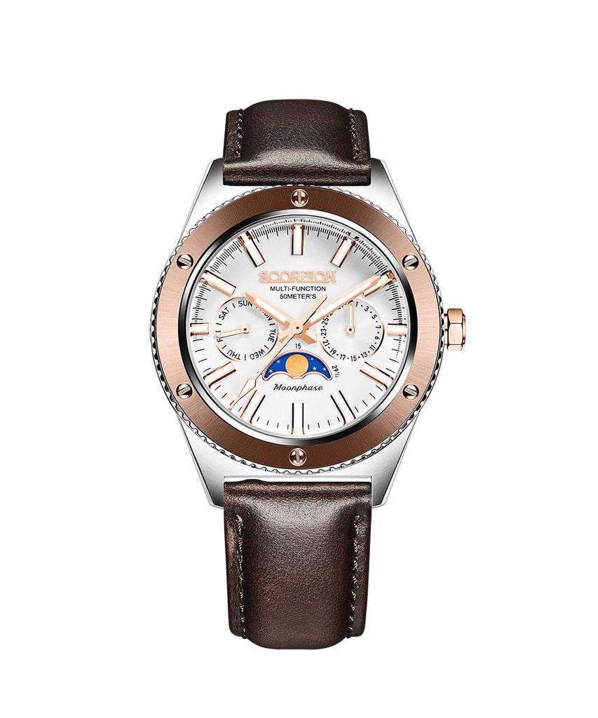 Seukolpion 40Mm Moonphase Men'S Metal Watch Sp3581M-Wrg [Leather Band Included]