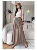 Women's Summer 2024 High-Waist Drape Pants Skirt - Ice Silk & Cotton-Linen Blend with Elastic Waist and Straps