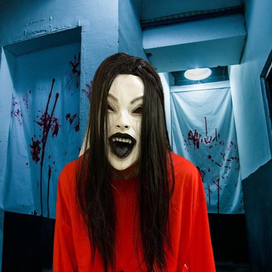 Halloween Horror Grimace Ghost Masque Scary Full Head Latex Zombie Masque with Hair Creepy Halloween Party Cosplay Costume