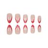 Christmas Almond Shape Wearable Nails Set: 30 Pieces with Red Bow, French Red, and White Stripes Design