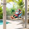 Outdoor Balcony Glass Stickers Tropical Beach Santa Claus Static Window Sticker, Waterproof PVC Decal, Seaside Sunproof Holiday Clings for Door