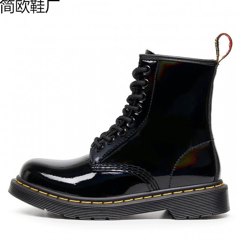 Laser Tooling Boots Women's Patent Leather Couple Short Boots Men's and Women's Leather Boots Round