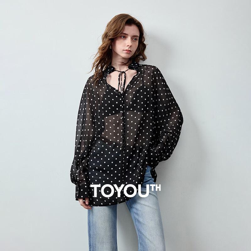 Chuyu Women s Polka Dot Two-Way Wear Chiffon Blouse M