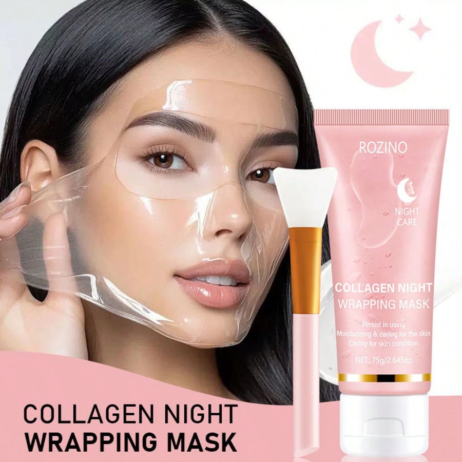 1pc Collagen Peel-Off Mask With Jelly Brush, Overnight Wrapping Mask, Peel-Off Pore Cleansing Mask