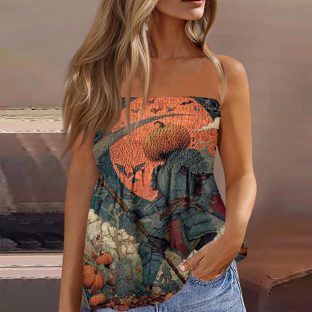 Sommer Schlauchtops für Damen, Niedliches Sexy Off-Shoulder Print Ärmelloses T-Shirt
