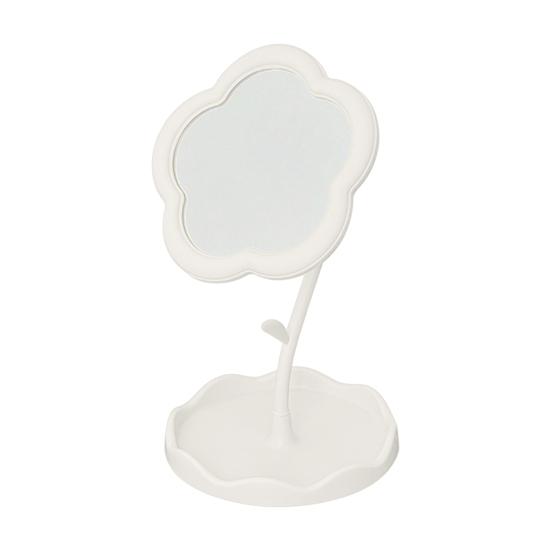 Flower Desk Makeup Mirror with Storage Tray 360 Degrees Rotation Desktop Vanity Mirror Multi-purpose Women Cosmetic Table Mirror Jewelry Organizer