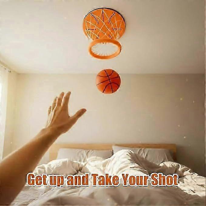 Ceiling Basketball Hoop, Hanging Indoor Basketball Hoop Ceiling Mounted, Mini Basketball Goal with Soft Ball for Bedroom, Stress-Relieving Game for Ad
