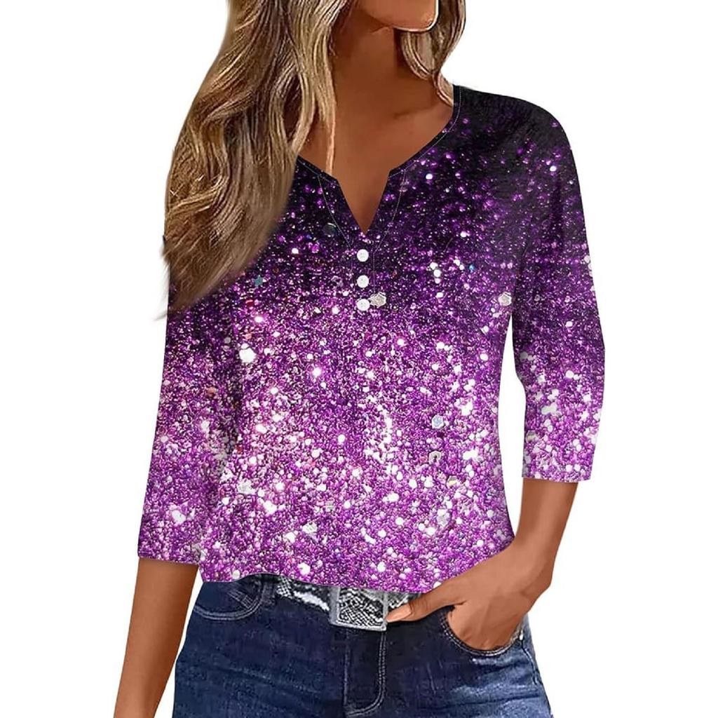 Women's Clothing Summer 2024 Tee Print Button Short Sleeve Daily Weekend Fashion Basic Top Dress Blouses