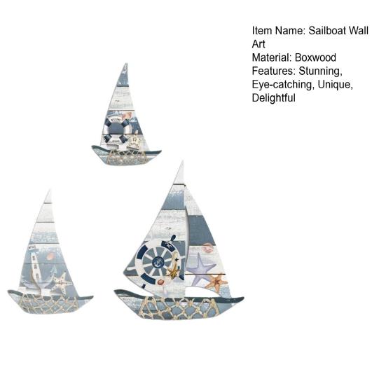 3 Pezzi Decorazione Murale Vela in Legno Costiera Nautica Spiaggia Scultura Nave Casa sul Lago Appeso a Parete Decorazione per Camera da Letto Bagno Stanza dei Bambini
