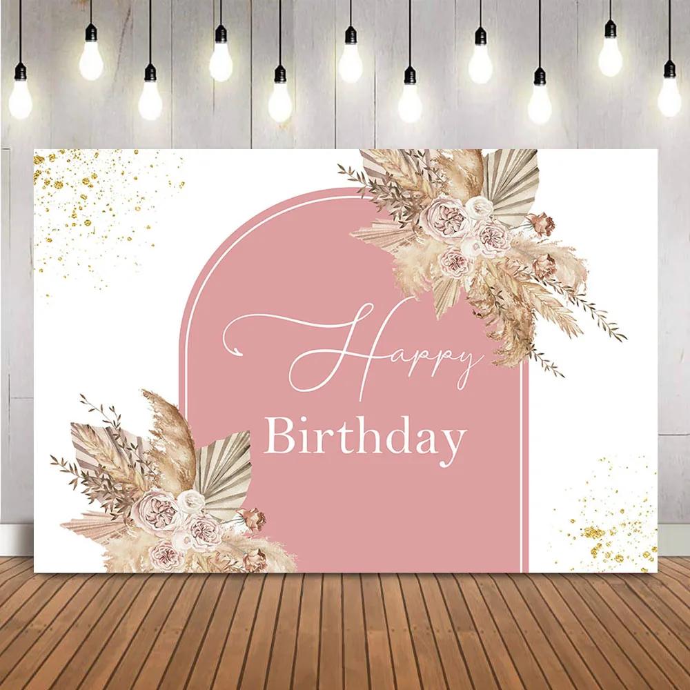 Boho Baby Shower Backdrop Pampas Grass Background for Baby Shower Theme Decoration Hello Baby Floral Boho Party Supplies