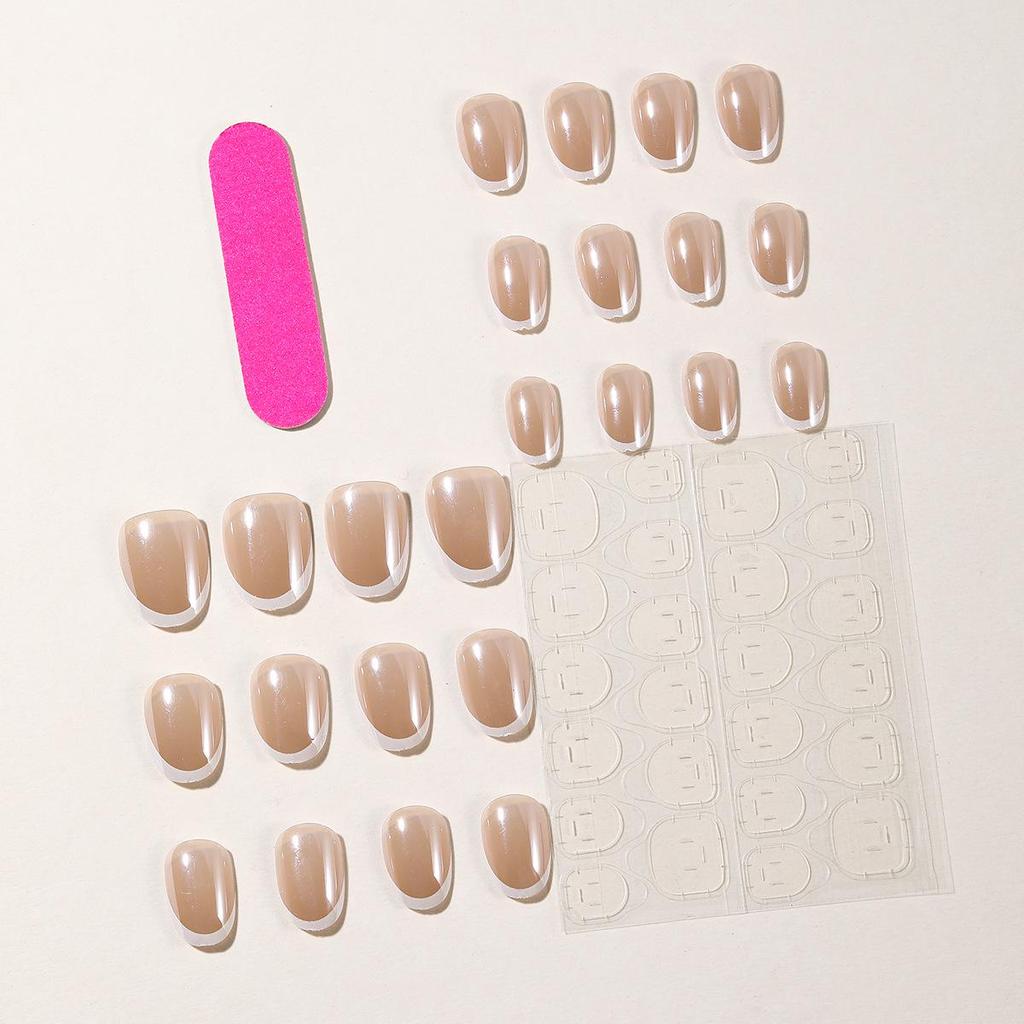 Short Oval White French Tip Removable Nail Art Patches