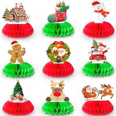 9 Stück Frohe Weihnachten Waben-Mittelstücke, Weihnachtsfeier Waben-Mittelstücke, Weihnachts-Waben-Tischmittelstücke für Weihnachtsdekorationen