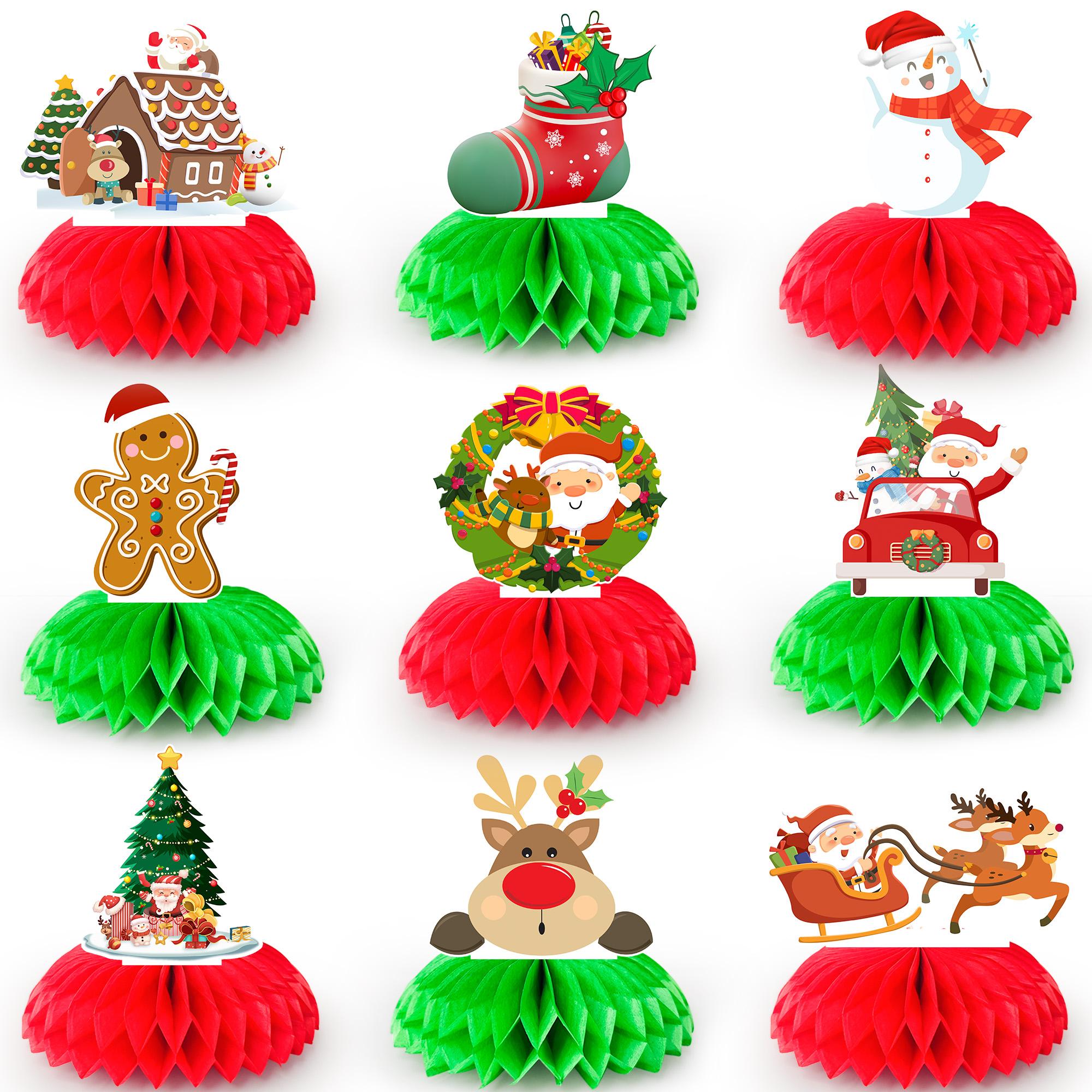 

9pcs Merry Christmas Honeycomb Centerpieces, Christmas Party Honeycomb Centerpieces,Christmas Honeycomb Table Centerpieces for Christmas Decorations червоний