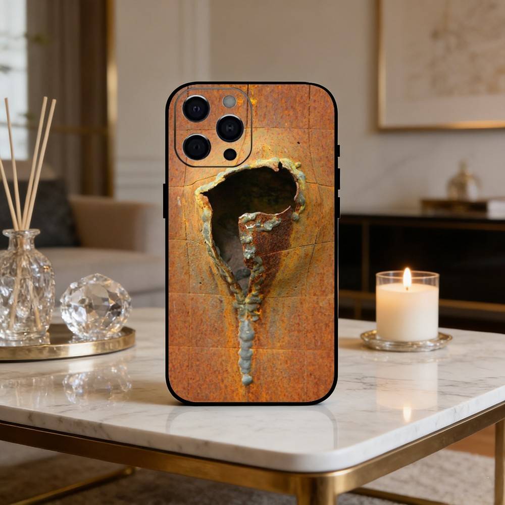 R-Retro Industrial Style Rusty Phone Case For iPhone 17 16 15 14 13 12 Max Plus Silicone Black Cover