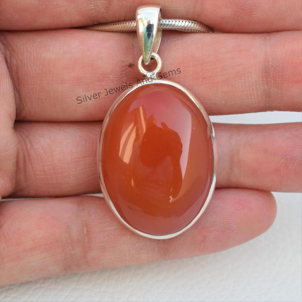 Natural Carnelian Pendant, Red Gemstone Pendant, Handmade Pendant, 925 Sterling Silver Pendant, Gift for Mom, Oval Carnelian Pendant