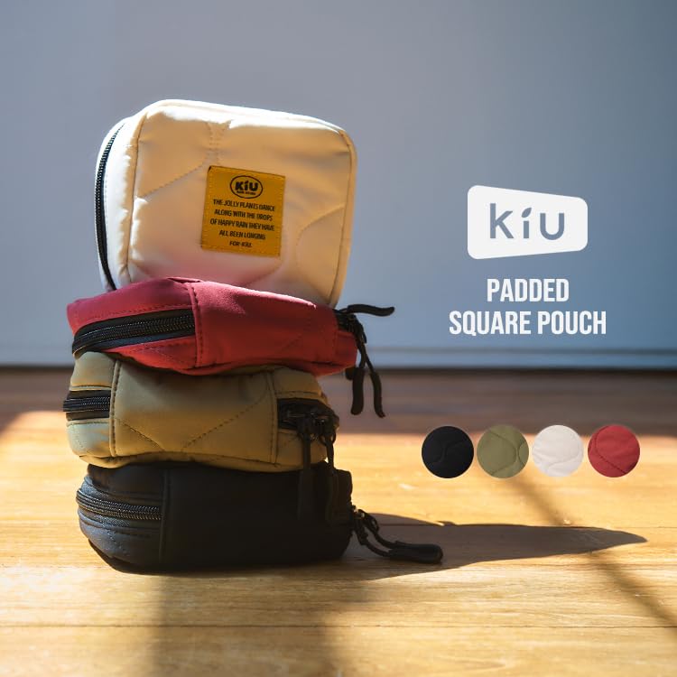 Kiu Padded Square Pouch Quilted Pouch Ivory - Waterproof, Water-repellent, Cosmetic/Gadget - Simple, Stylish, Cute, Casual, Outdoor, Autumn/Winter -