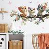 Cute Calico Cat with Flower Branches Wall Sticker Modern Minimalist Living Room Study Room Bedroom Self-Adhesive Removable Home Decor Art