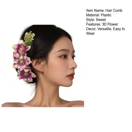 Hairpin 3D Artificial Flower Decor Hair Comb Easy To Wear Broken Hair Fixer Outdoor Travel Hair Stick Hair