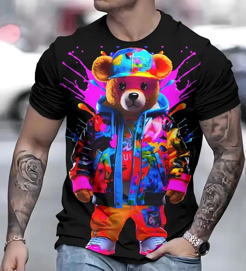 Summer Men's 3D Printed Bear T-Shirt Short Sleeve Breathable Outdoor Hundred Large Oversize Loose Men's Short Sleeve Tops Tees