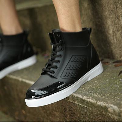 Fashion Rain Shoes Men's Rainboots Waterproof Men Rain Boy Water Shoes Rubber Black Ankle Boots Lace-Up Shoes for Mens Boots