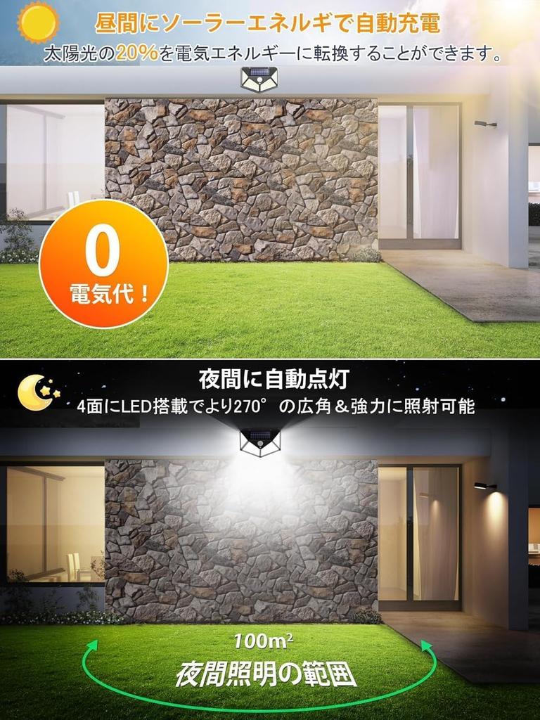 Batone Solarleuchte mit Bewegungssensor [270° Weitwinkel, 4-seitige Beleuchtung, 3 intelligente Modi, Automatische Einschaltung] Solarbetrieben, Null Stromkosten,