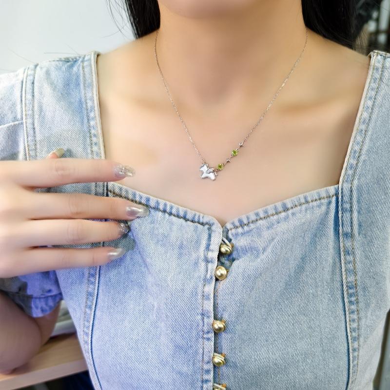Original natural crystal stone star wish unicorn s925 silver necklace female white fritillary pony pendant gift female
