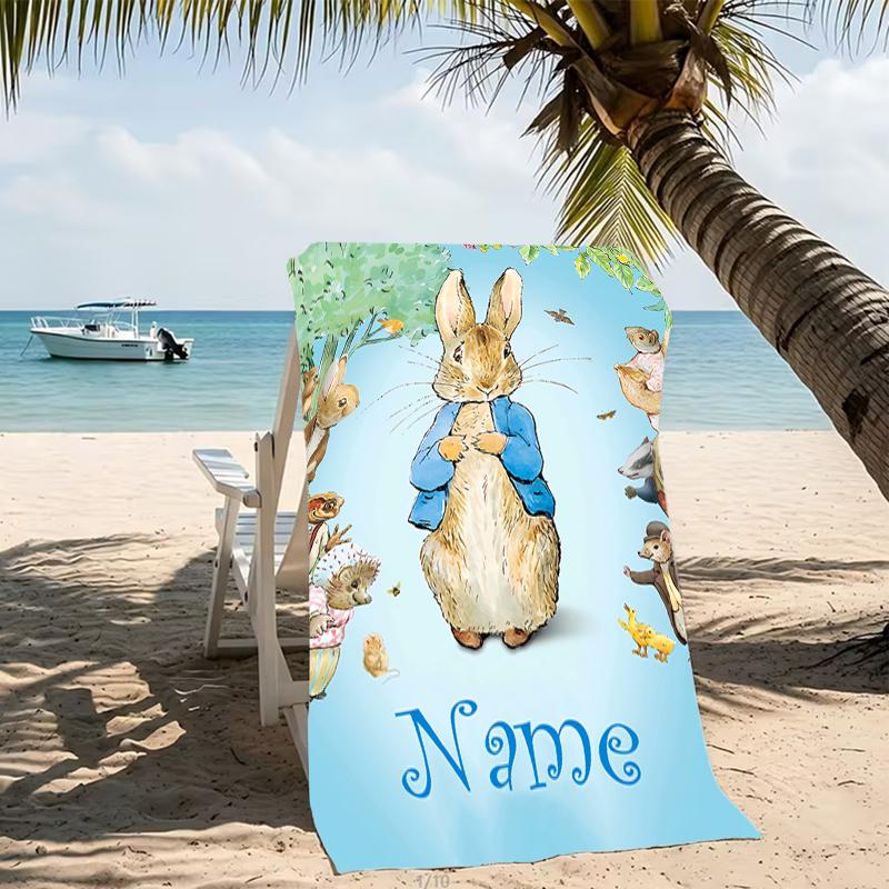 Customizable personalized beach towels Peter Rabbit themed designs.Suitable for the beach, yoga, sports;ideal as beach accessories