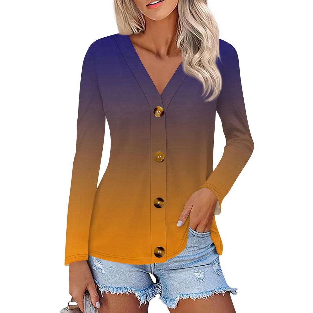 Women's Fashion Casual Print Button-down Shirt Long Sleeve Tops