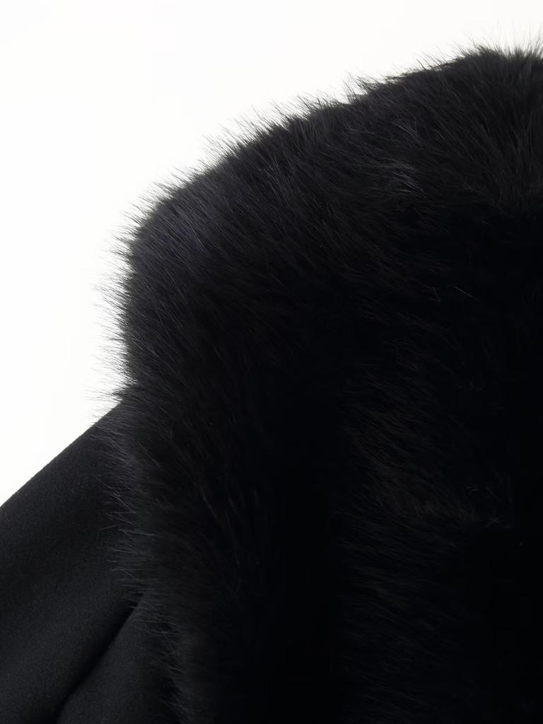 European and American style, new women's clothing, versatile, lapel breasted woolen wool collar long coat