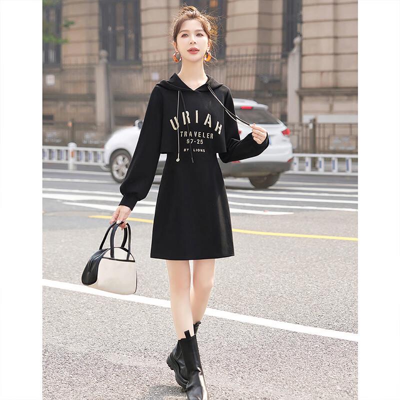 Sibaishe Women's Hooded Color Block Print Sweatshirt Dress