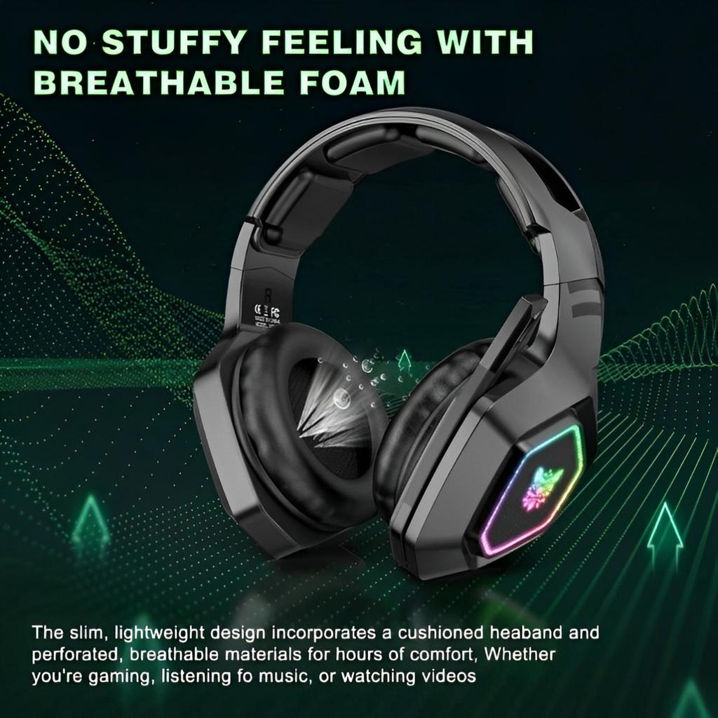 Onikuma B100 Wearable Wired Gaming Headset with Flexible Mic LED Lights Wireless  Earphone Dynamic RGB Lighting Effect 3 Mode Headphones